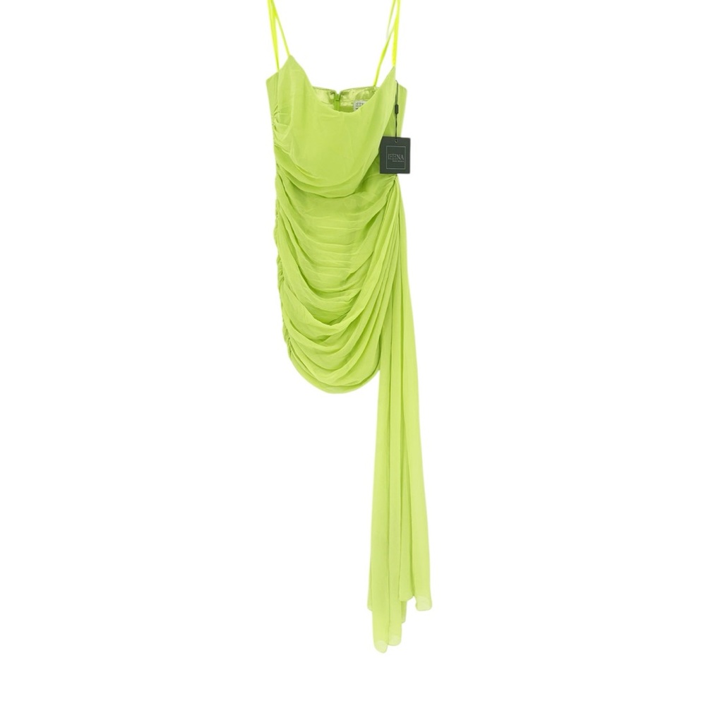 Ieena for Mac Duggal Strapless Neon Green Drape Dress